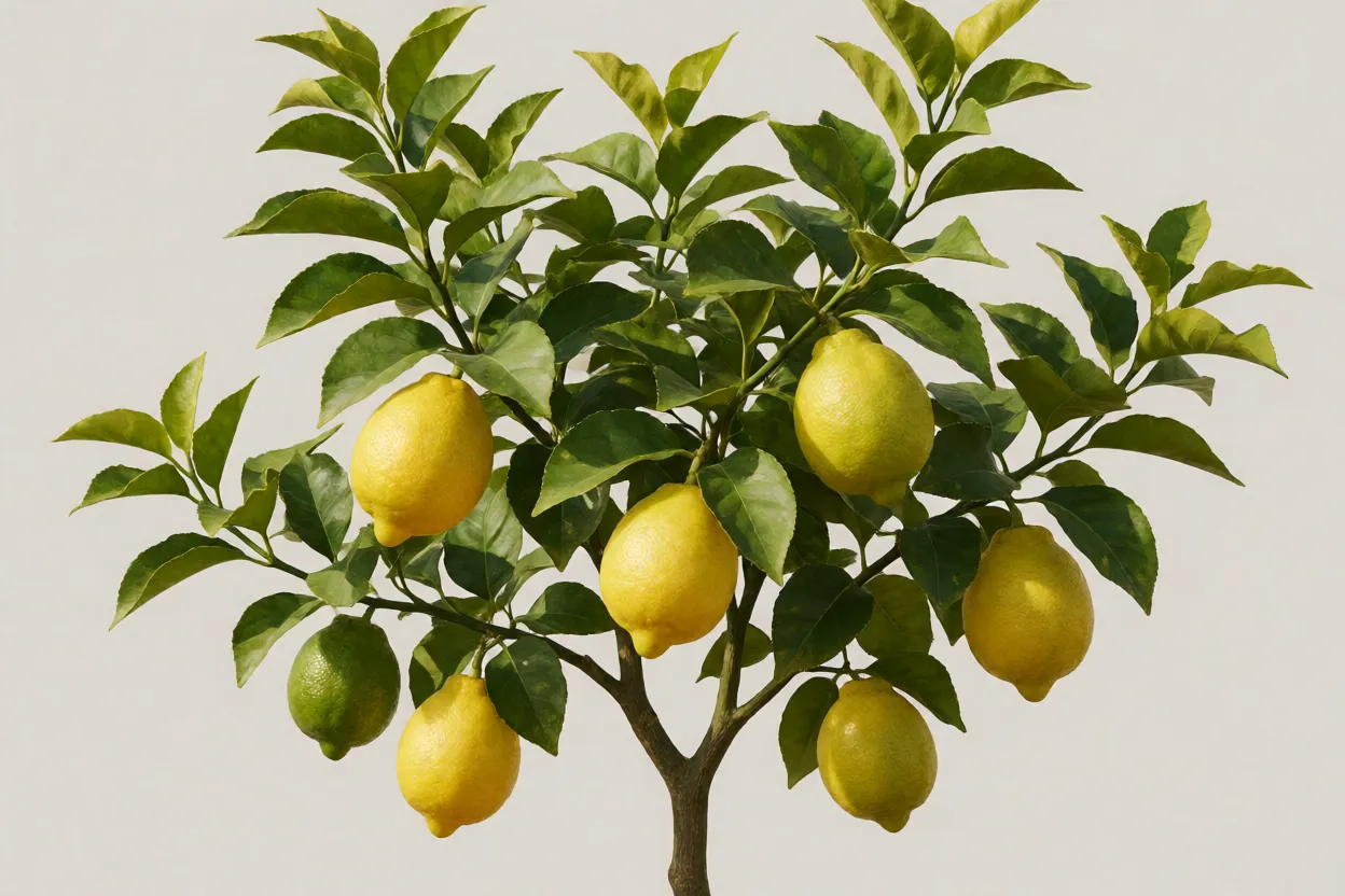 Limoeiro: tipos, cultivo, poda e como estimular a produção de limões Limoeiro saudável com frutos em diferentes estágios de maturação