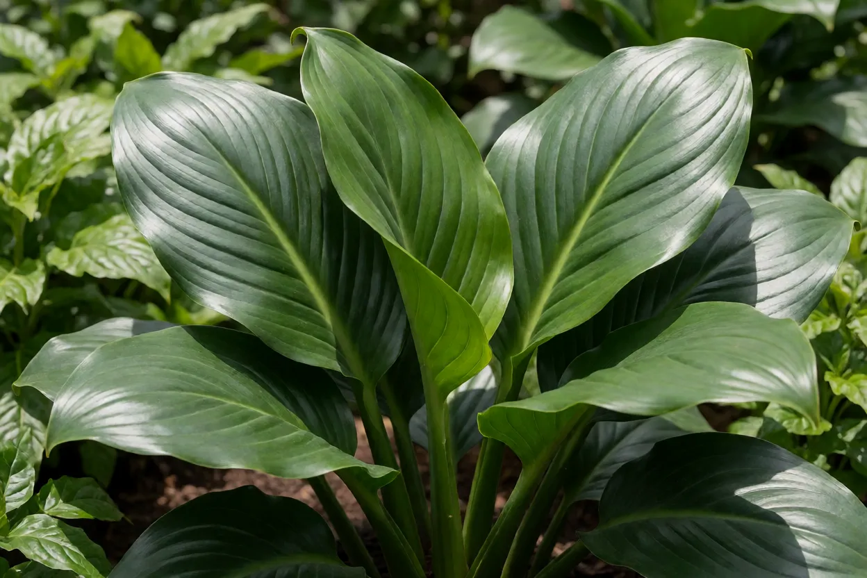Folhas grandes e brilhantes do l&iacute;rio-do-amazonas