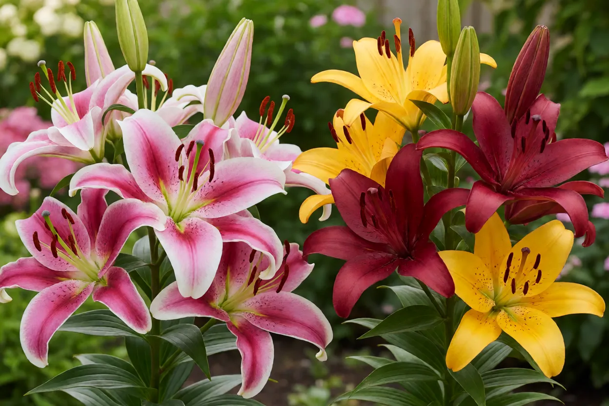 Compara&ccedil;&atilde;o lado a lado de l&iacute;rio-oriental perfumado e l&iacute;rio-asi&aacute;tico colorido