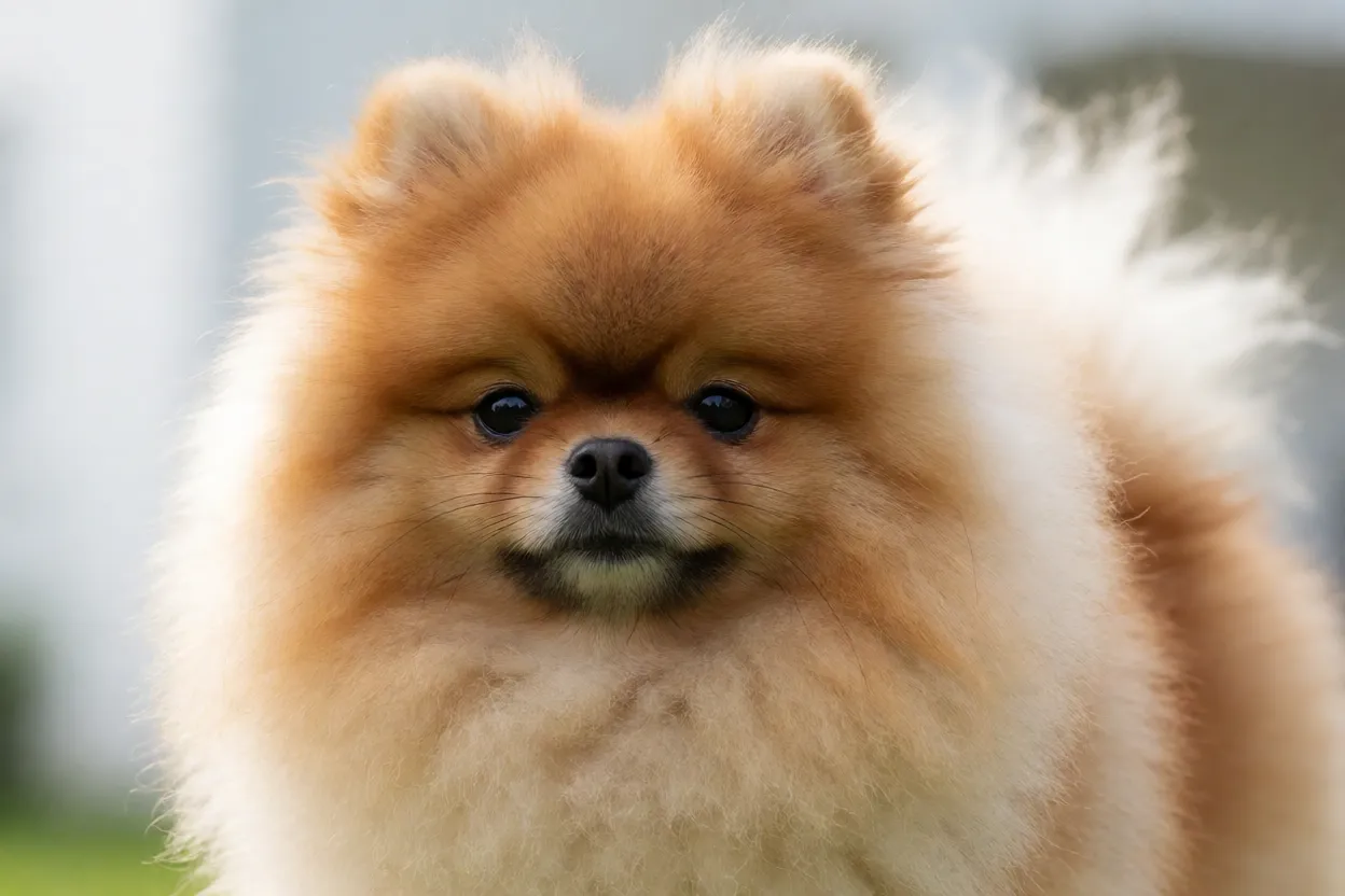 Detalhe da gola de pelos e do pelo duplo de um Lulu da Pomer&acirc;nia
