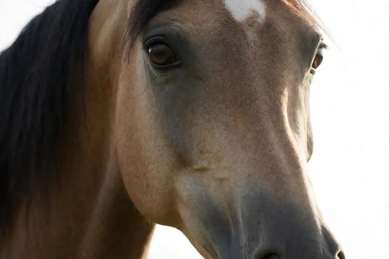 Retrato da cabeça de cavalo Malopolski mostrando perfil reto e olhos expressivos