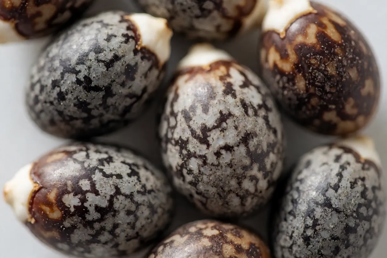 Sementes de mamona marmorizadas com carúncula branca