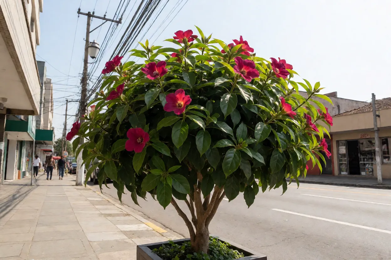 Manacá-da-serra-anão plantado em calçada urbana