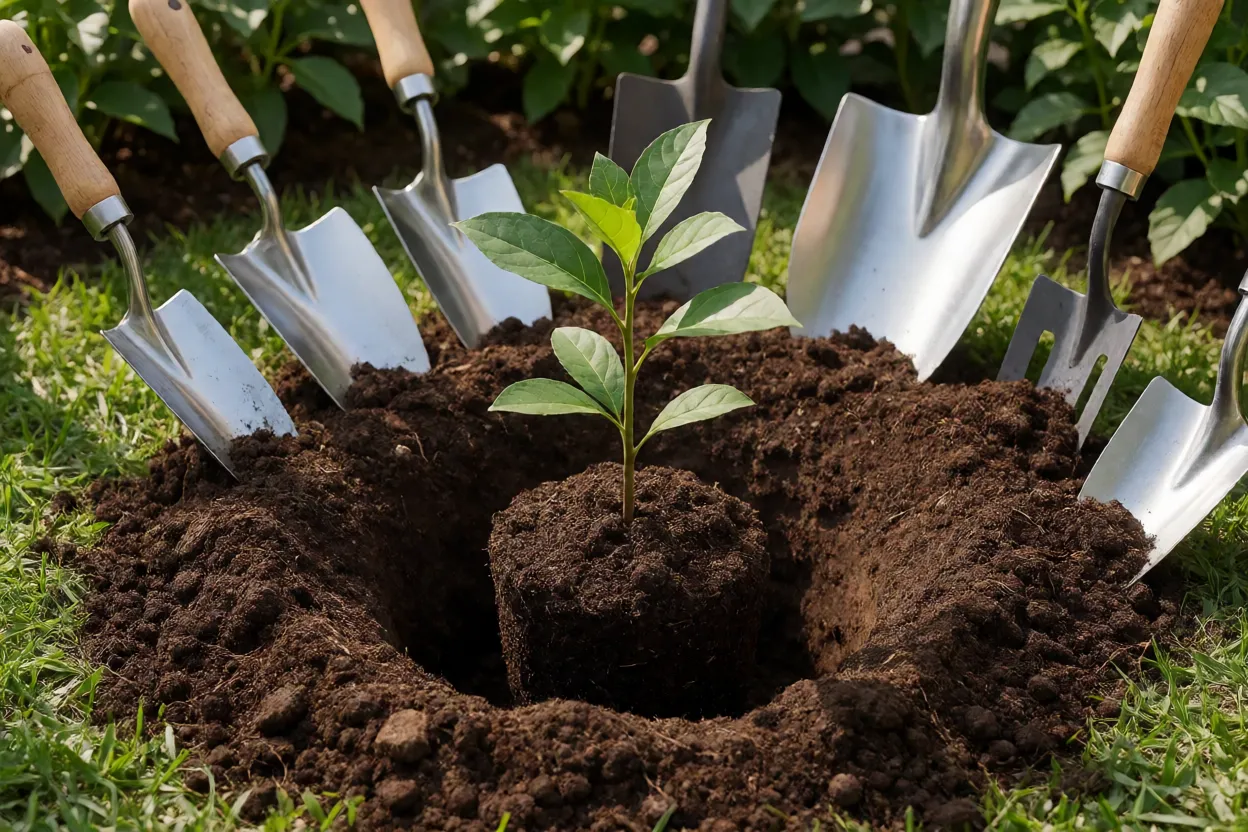 Prepara&ccedil;&atilde;o de cova e solo rico em mat&eacute;ria org&acirc;nica para plantio de manac&aacute;-da-serra