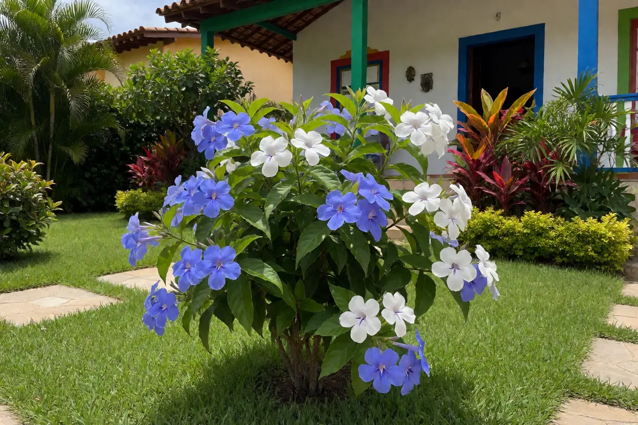 Manacá-de-cheiro no paisagismo de jardim residencial