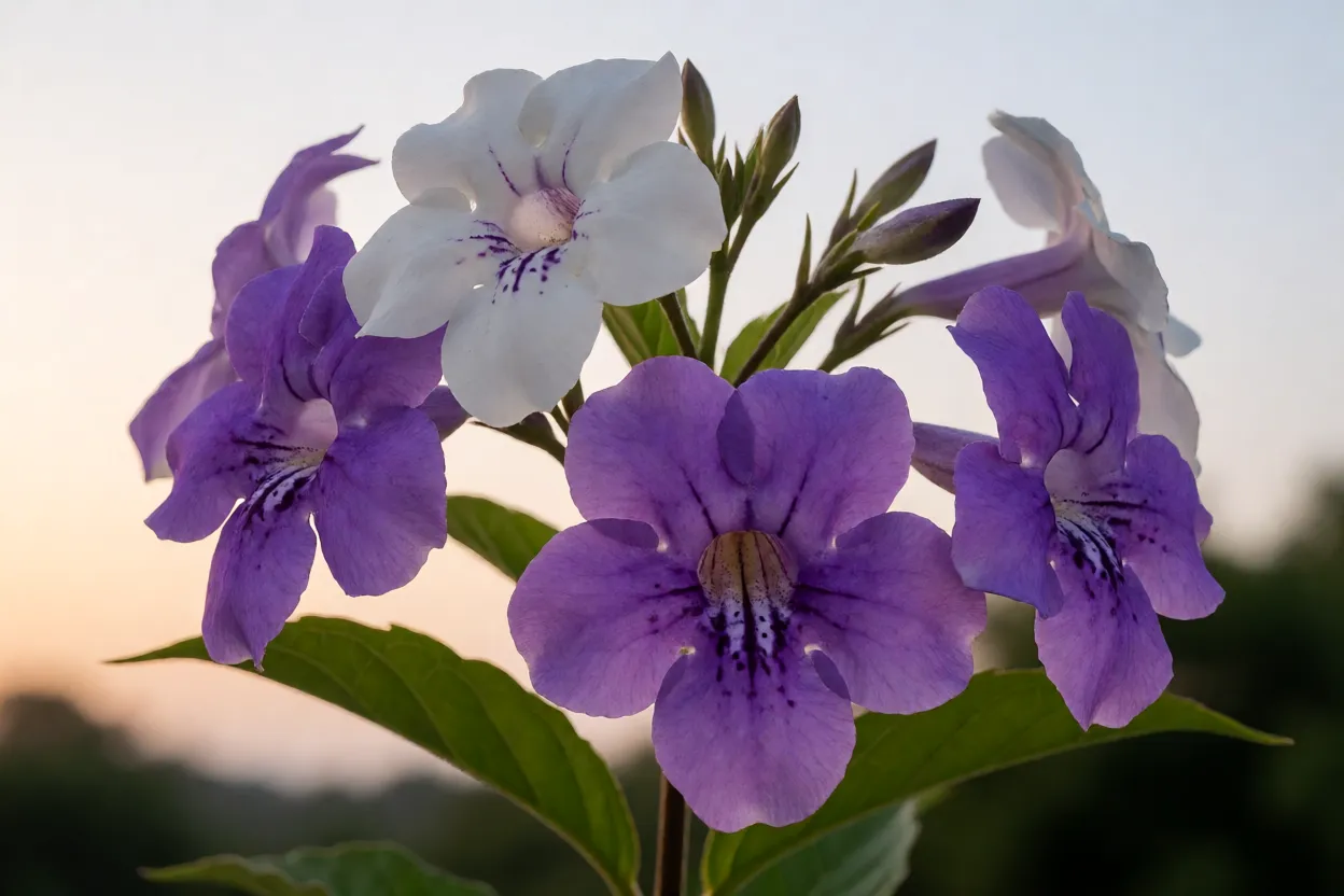 Flores de manac&aacute;-de-cheiro ao entardecer liberando perfume