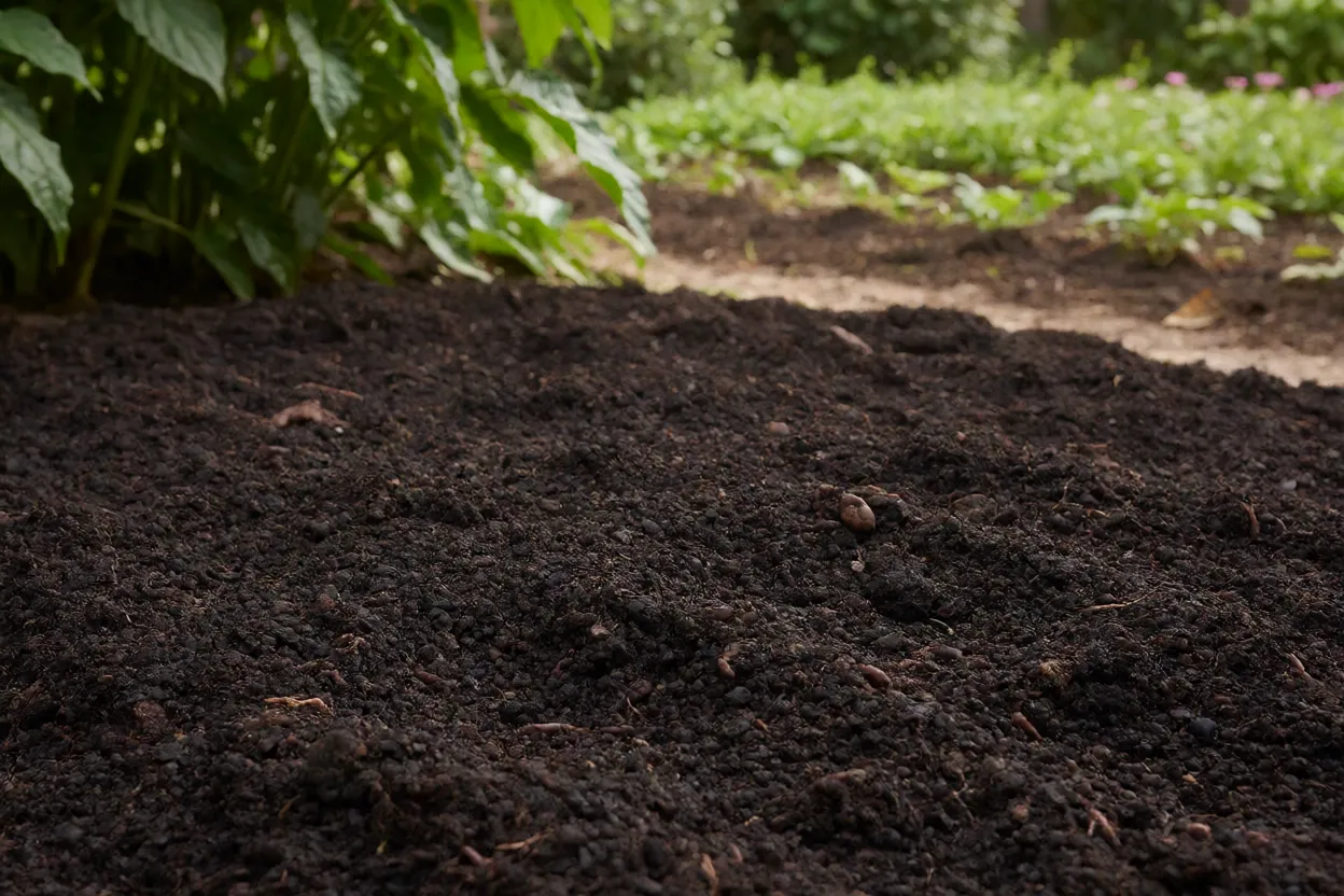 Solo rico em mat&eacute;ria org&acirc;nica preparado para plantio de manac&aacute;-de-cheiro