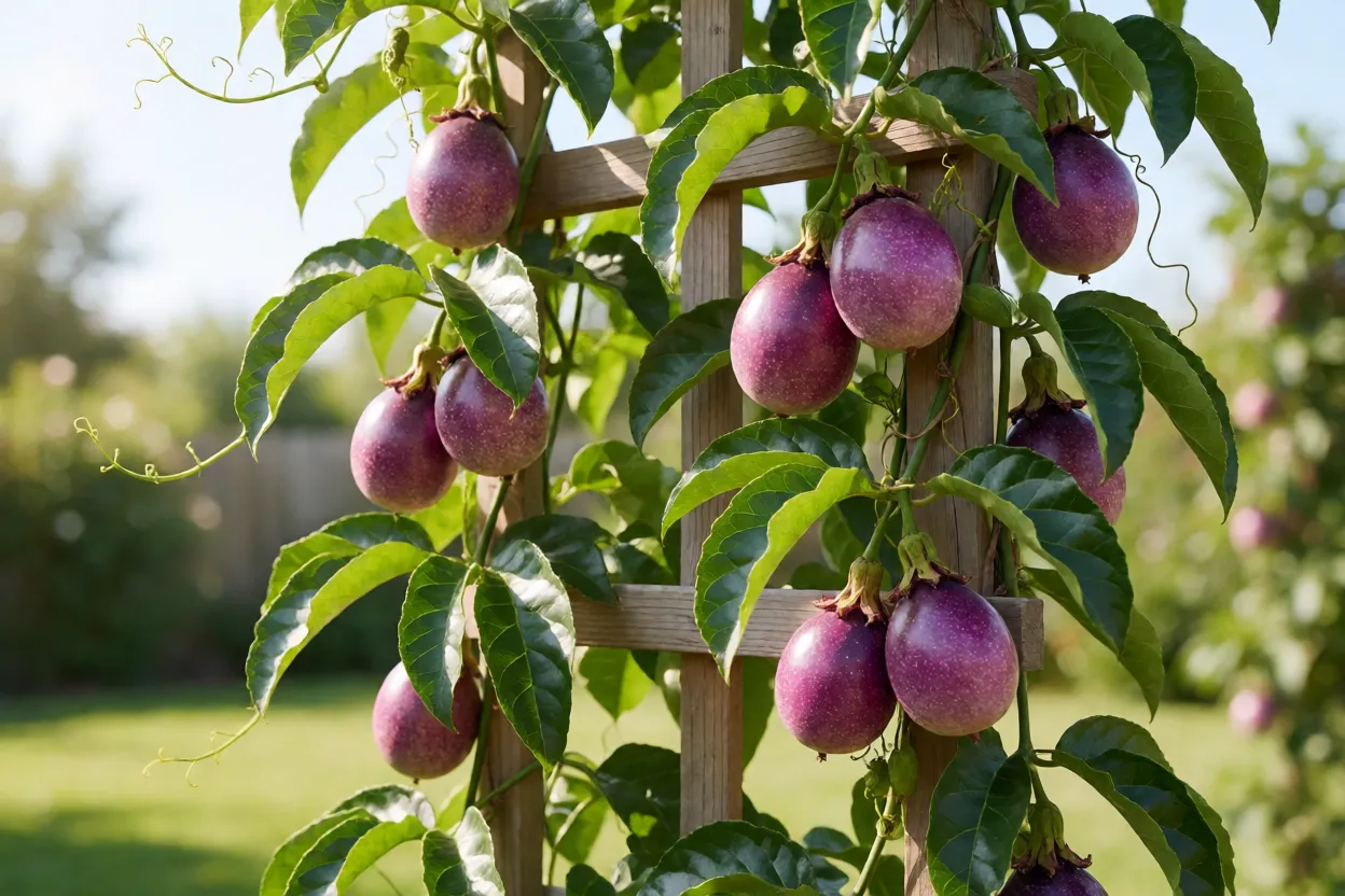 Maracujazeiro em pleno sol em um quintal aberto