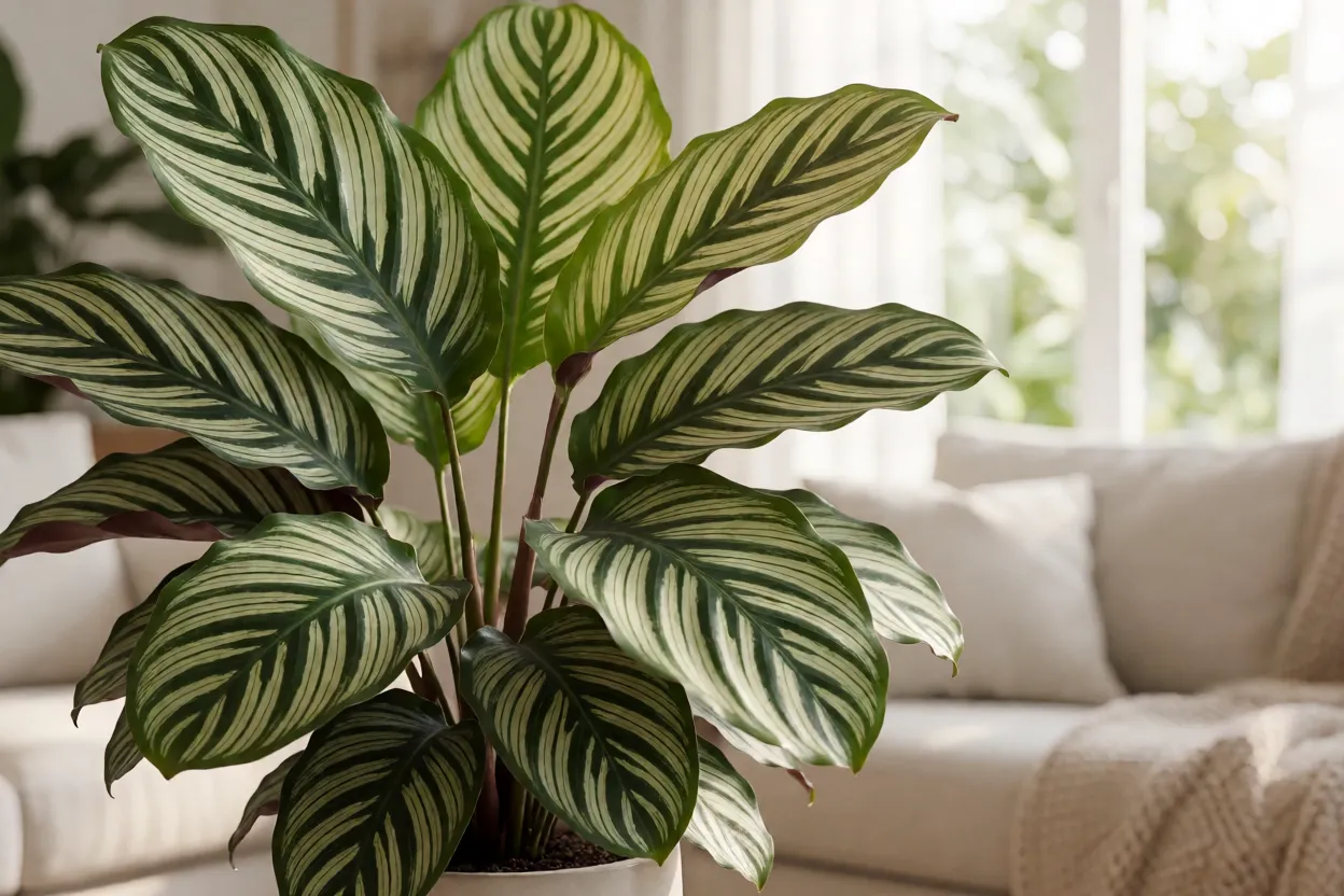 Maranta Charuto em ambiente interno iluminado