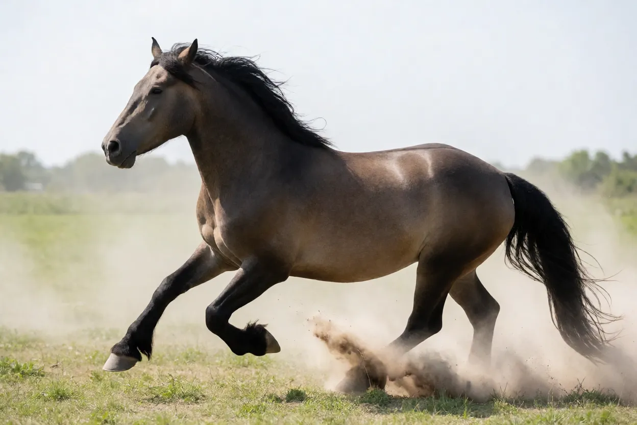 Cavalo Maremmano galopando em campo aberto