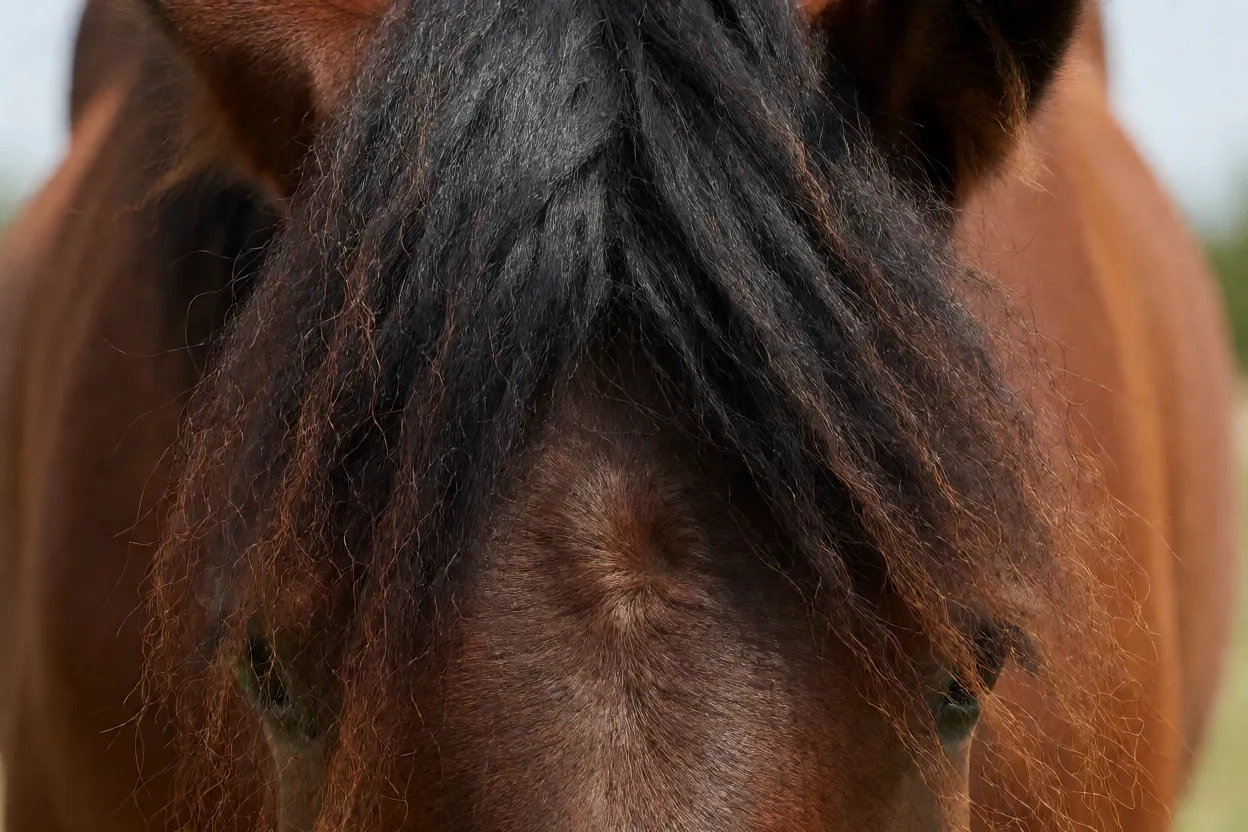 Detalhe da pelagem e crina de cavalo Maremmano