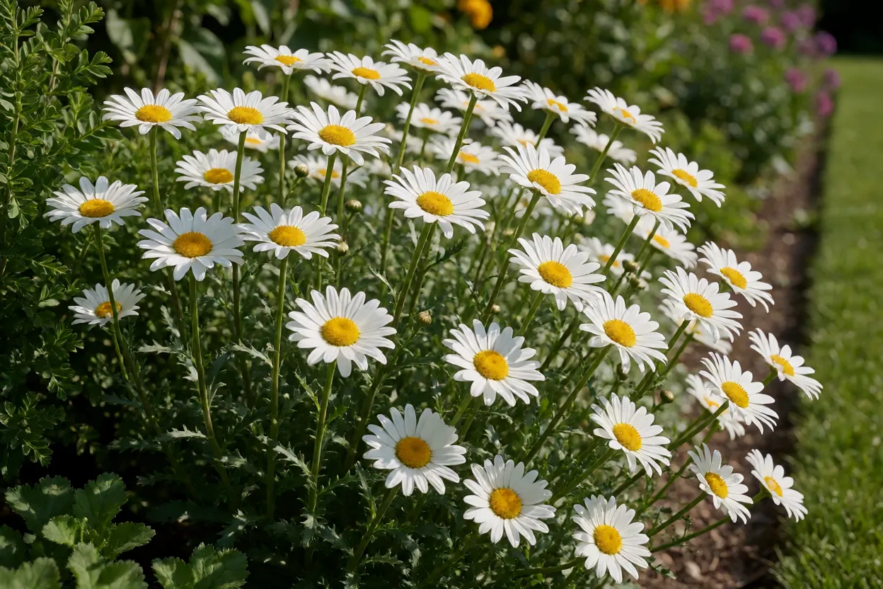 Margaridas recebendo sol pleno em jardim