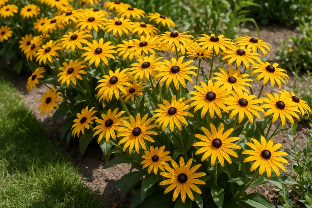 Maciço de margaridinhas-escuras em bordadura de jardim