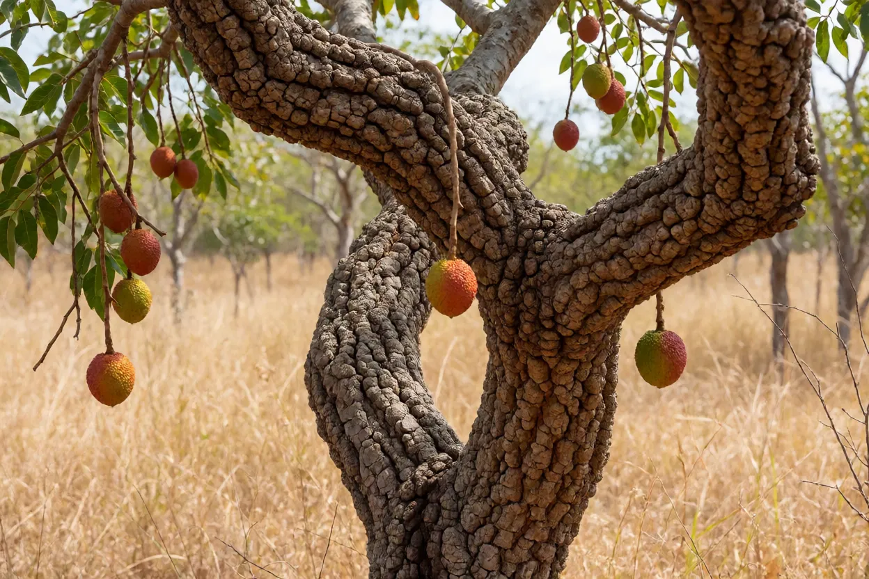 Árvore de marolo no Cerrado com frutos pendentes