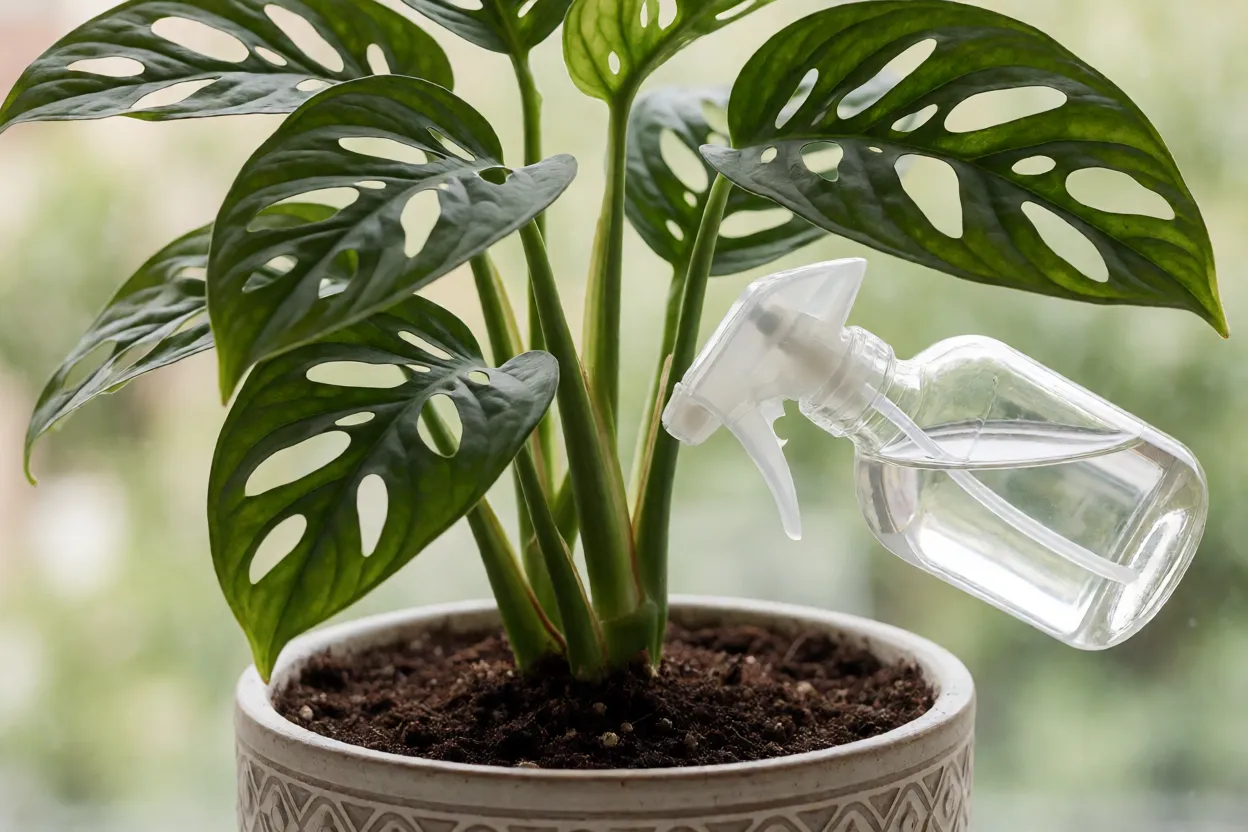 Monstera Adansonii: como cultivar, características das folhas, crescimento e cuidados Aplicando fertilizante líquido diluído em Monstera adansonii