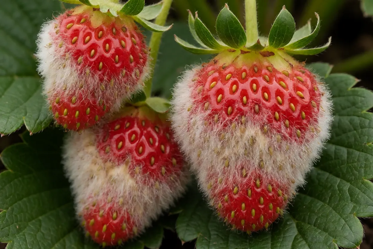 Fruto de morango com sintomas de mofo cinzento