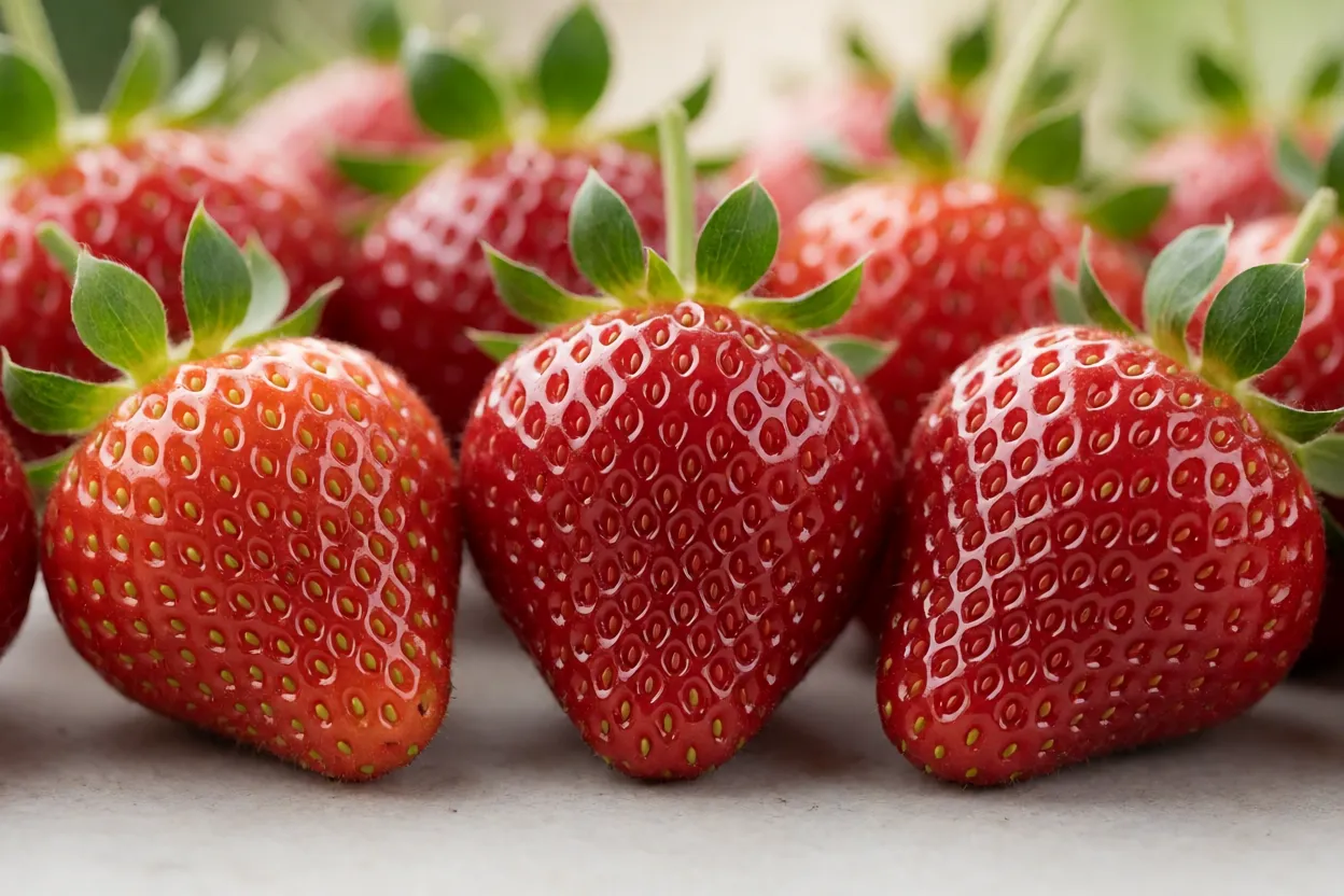 Diferentes variedades de morango lado a lado mostrando frutos