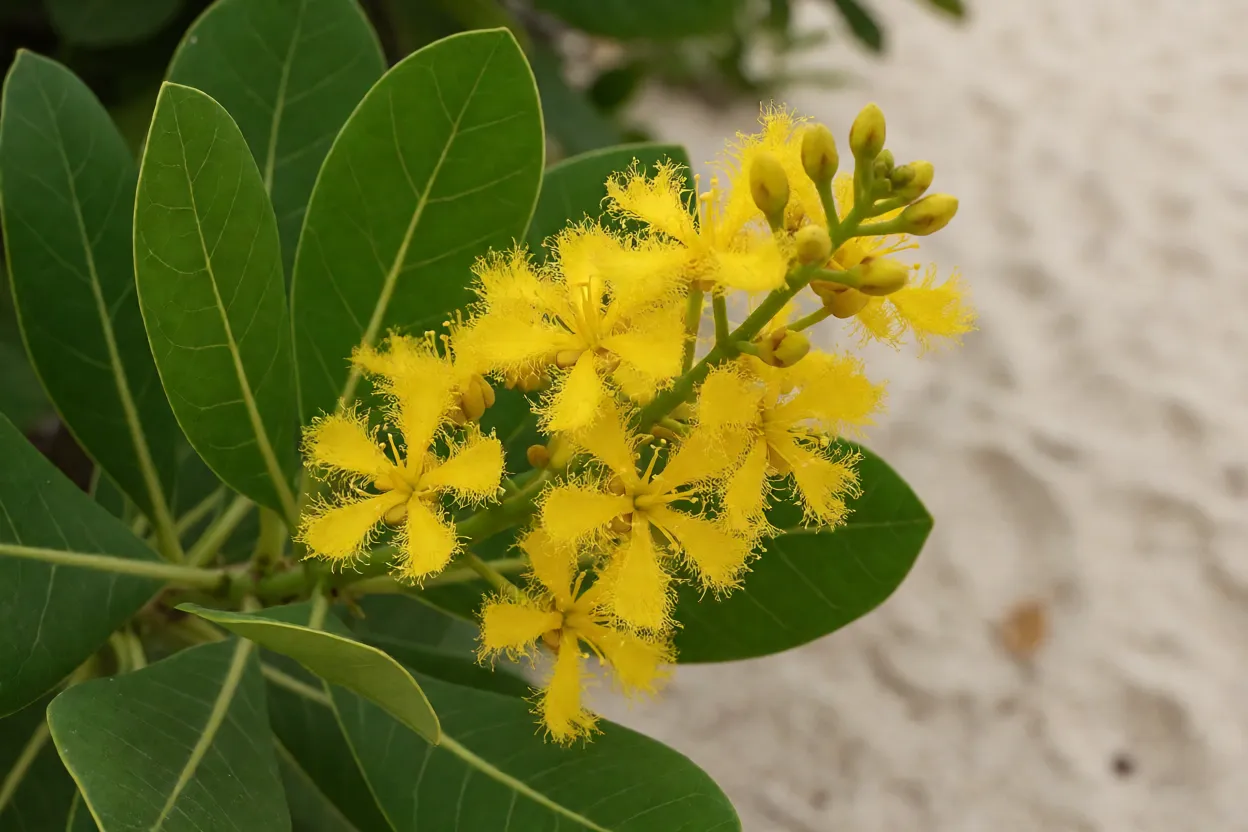 Flores amarelas de murici-da-praia em cacho