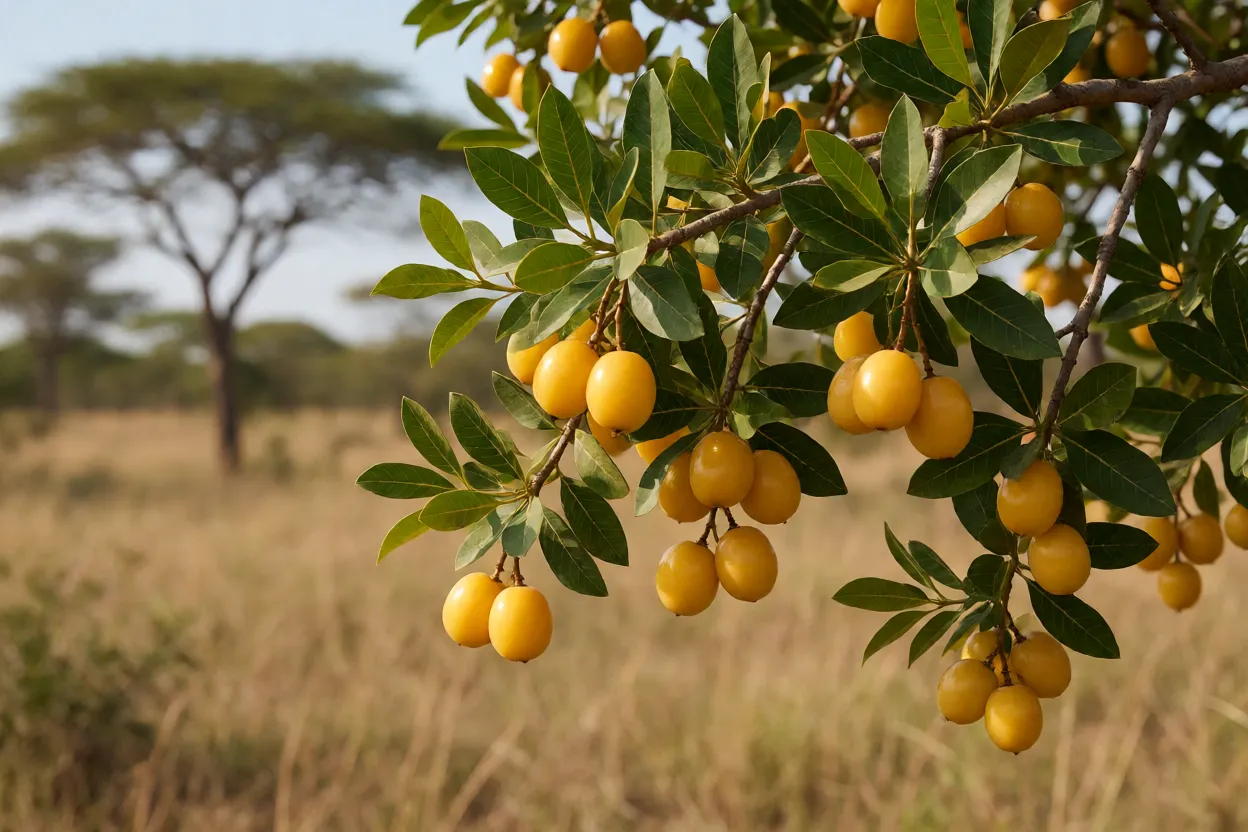 Árvore de murici-rosa carregada de frutos no Cerrado