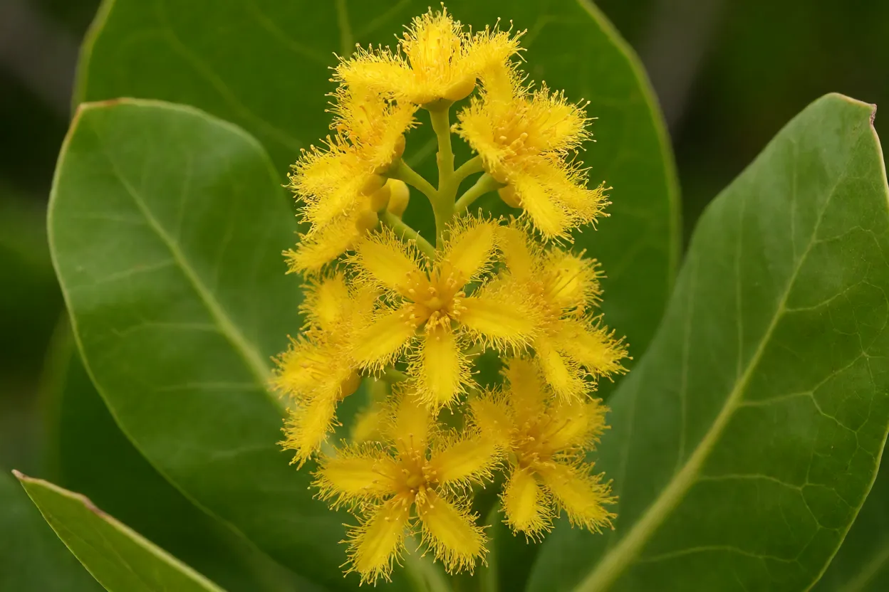 Flores amarelas do muricizeiro em cacho ereto