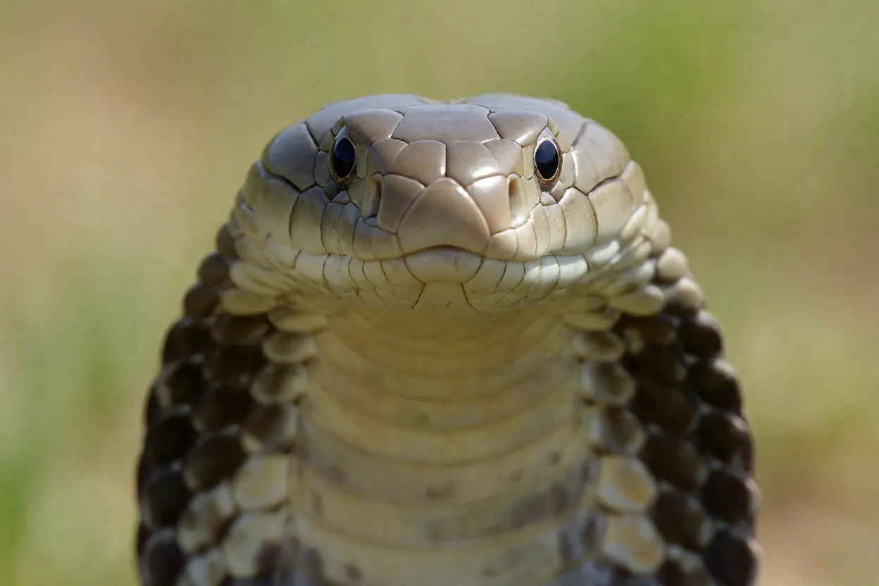 Close da cabeça da naja-cuspideira-de-Moçambique mostrando olhos e escamas