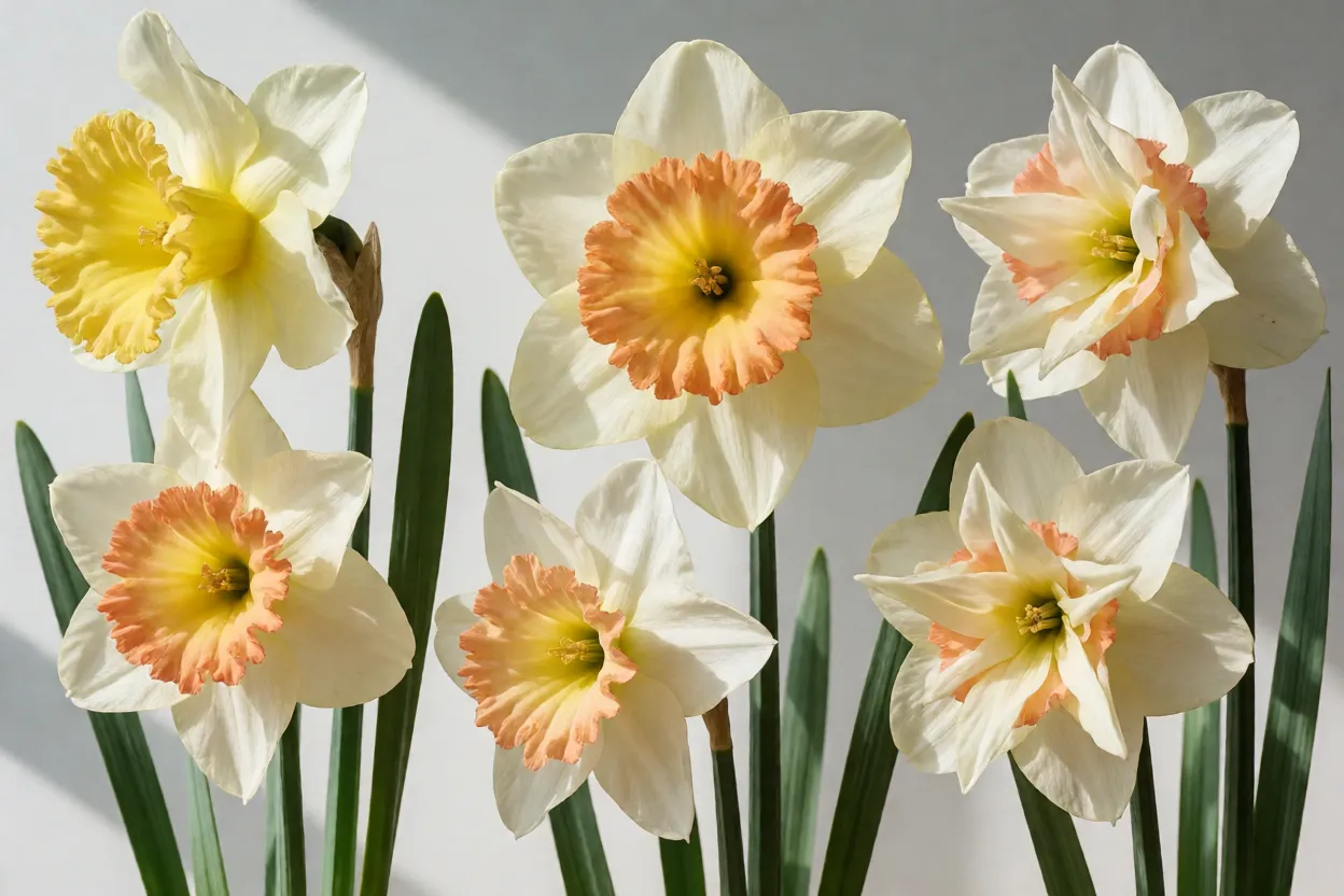 Compara&ccedil;&atilde;o visual de diferentes formas de flores de narciso