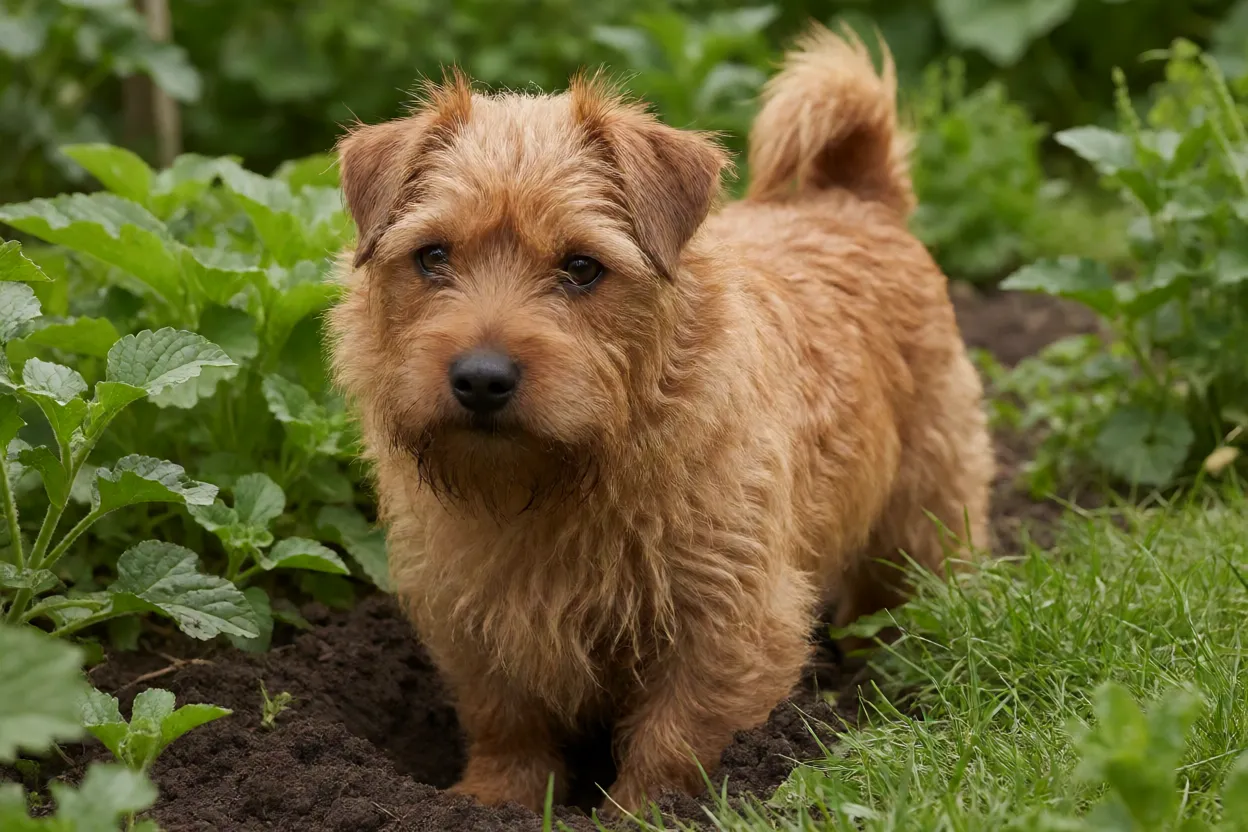 Norfolk Terrier: tamanho, personalidade, energia e como cuidar Norfolk Terrier cavando no jardim