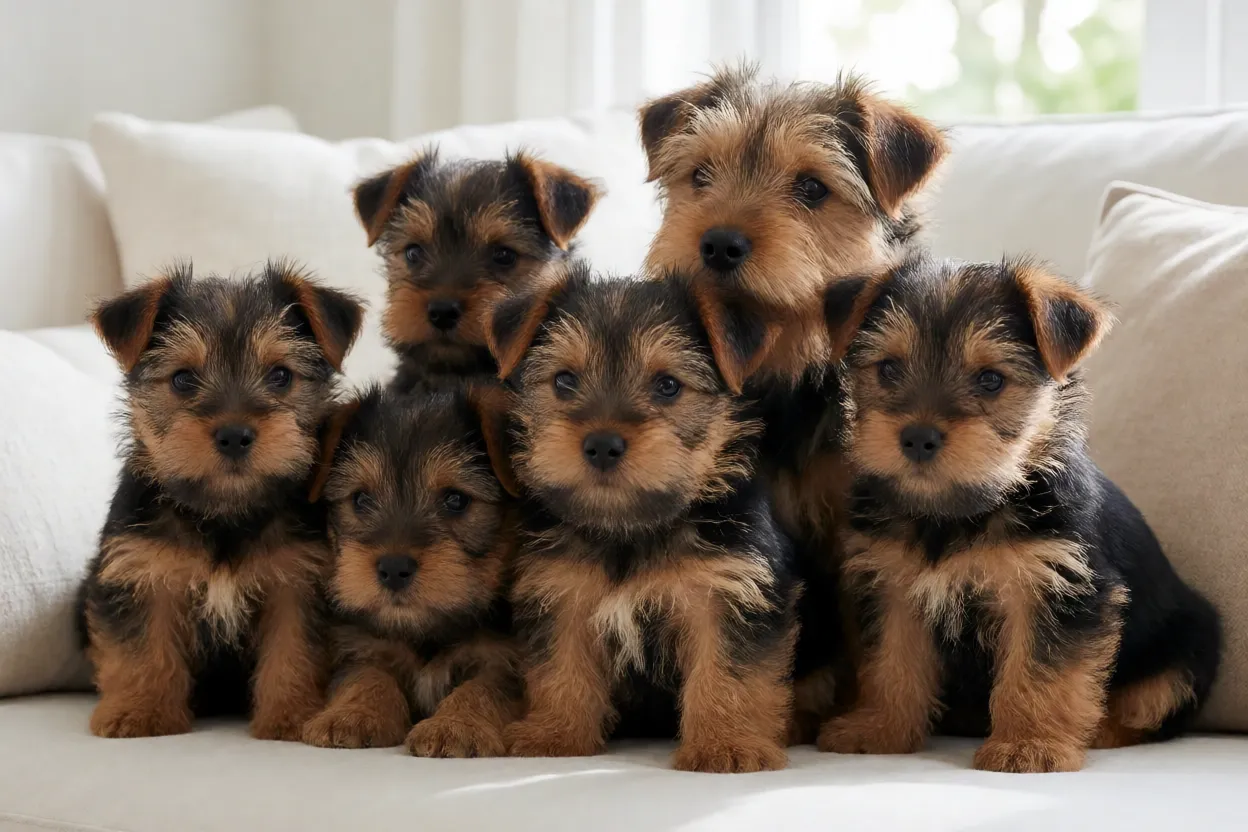 Norfolk Terrier: tamanho, personalidade, energia e como cuidar Filhotes de Norfolk Terrier com a mãe