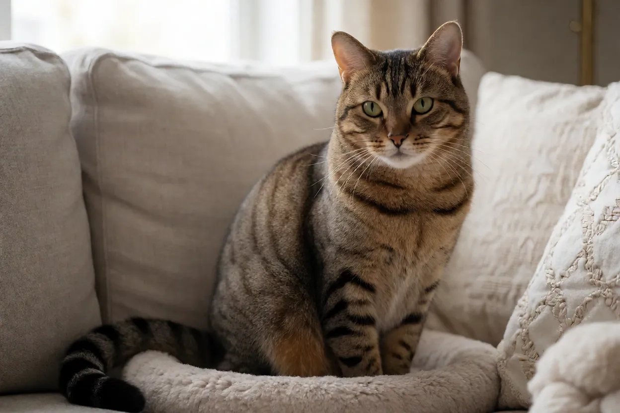 Ocicat relaxado e feliz em ambiente dom&eacute;stico