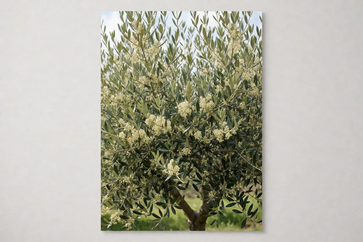 Oliveira: características da árvore, cultivo, poda e produção Oliveira em floração com pequenas flores branco-creme