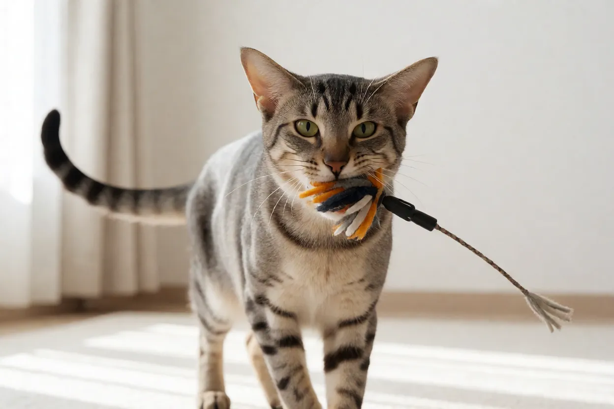 Oriental Shorthair aprendendo a buscar brinquedo com clicker