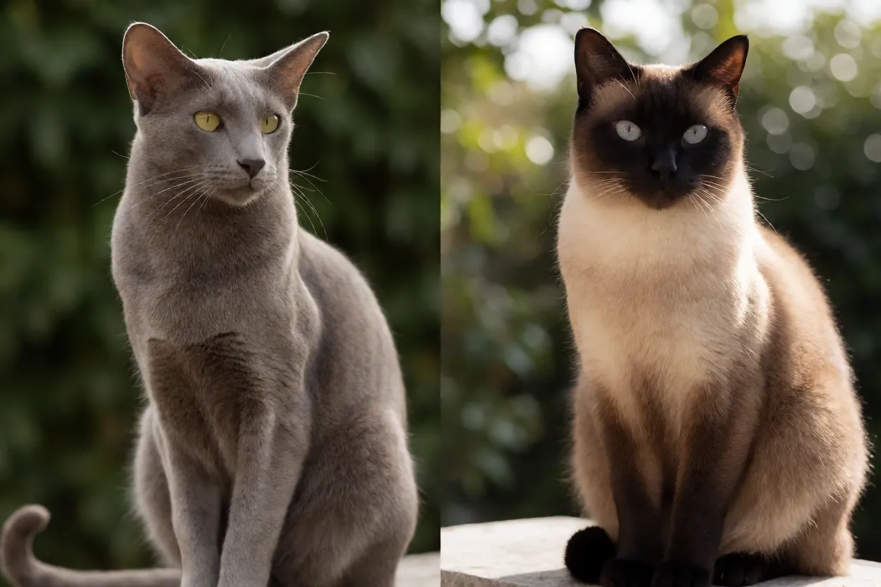 Compara&ccedil;&atilde;o visual de Oriental Shorthair e Siam&ecirc;s lado a lado