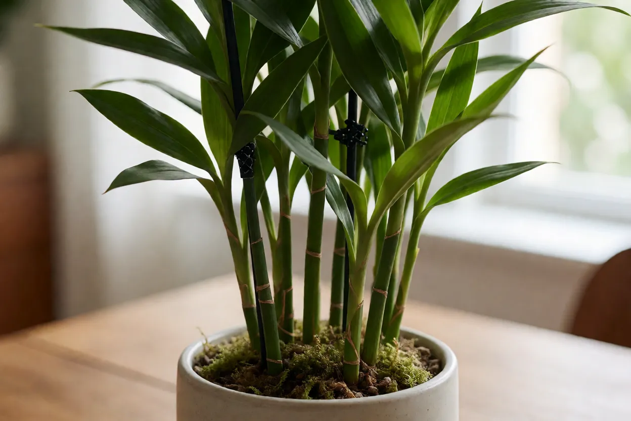 Orquídea Bambu: características, crescimento, floração e como cuidar Vaso de orquídea-bambu sendo regado até a água escorrer pelos furos