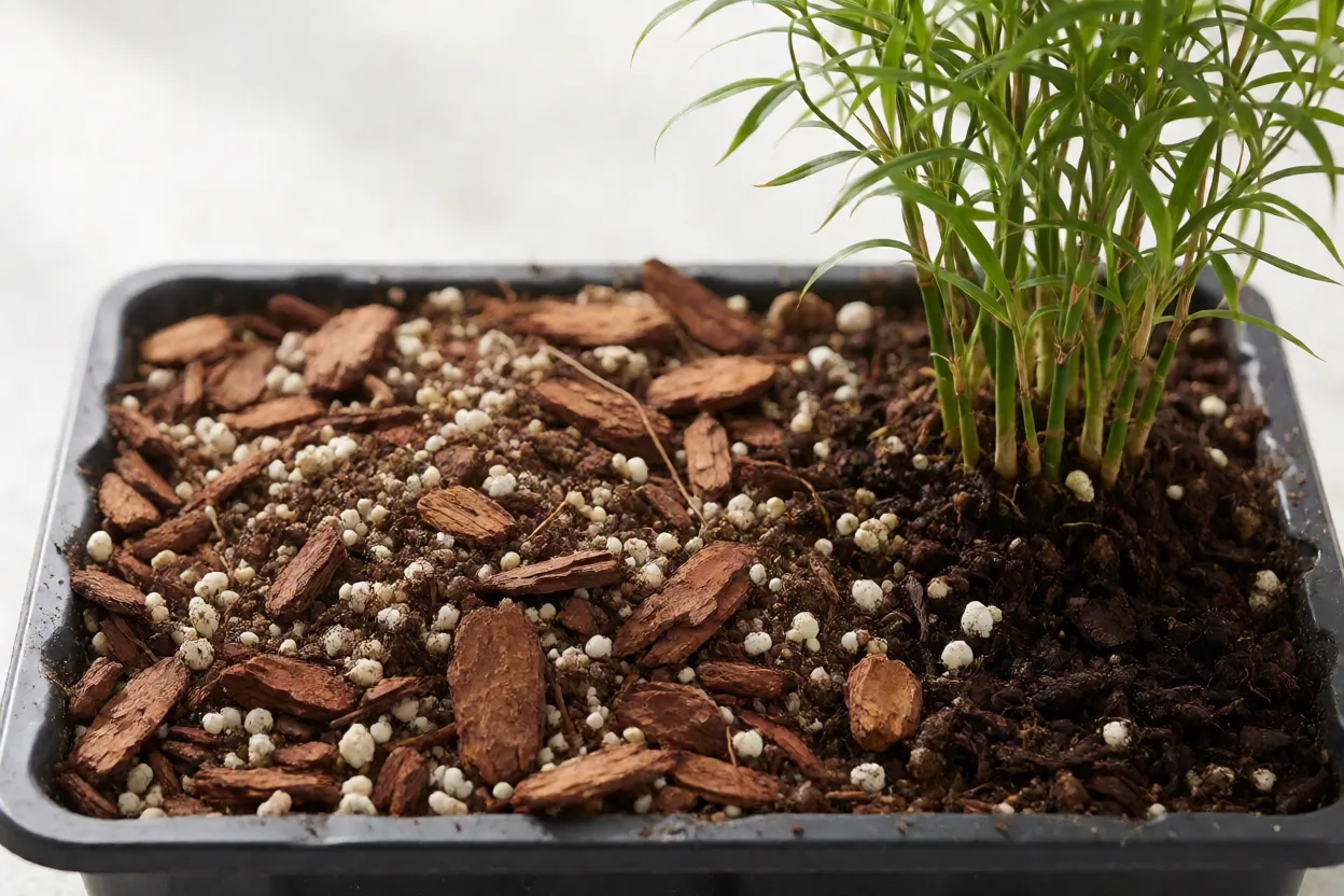 Orquídea Bambu: características, crescimento, floração e como cuidar Mistura de terra leve, casca de pinus e húmus para plantar orquídea-bambu