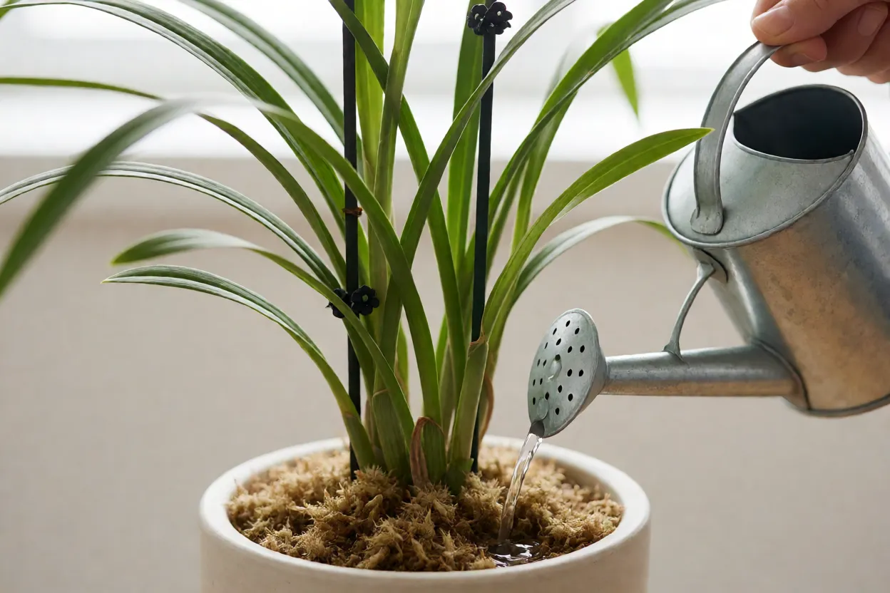 Orquídea Bambu: características, crescimento, floração e como cuidar Aplicação de fertilizante líquido diluído em orquídea-bambu