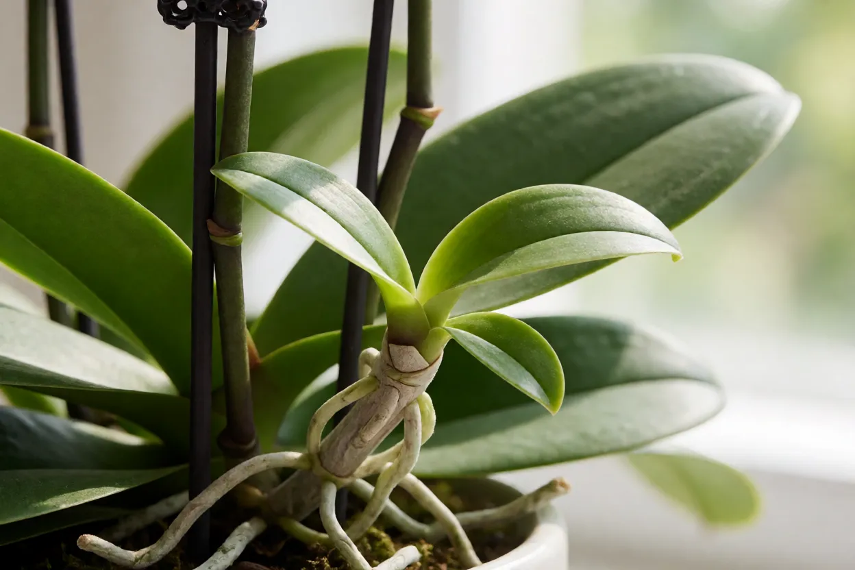 Keiki crescendo na haste de Phalaenopsis