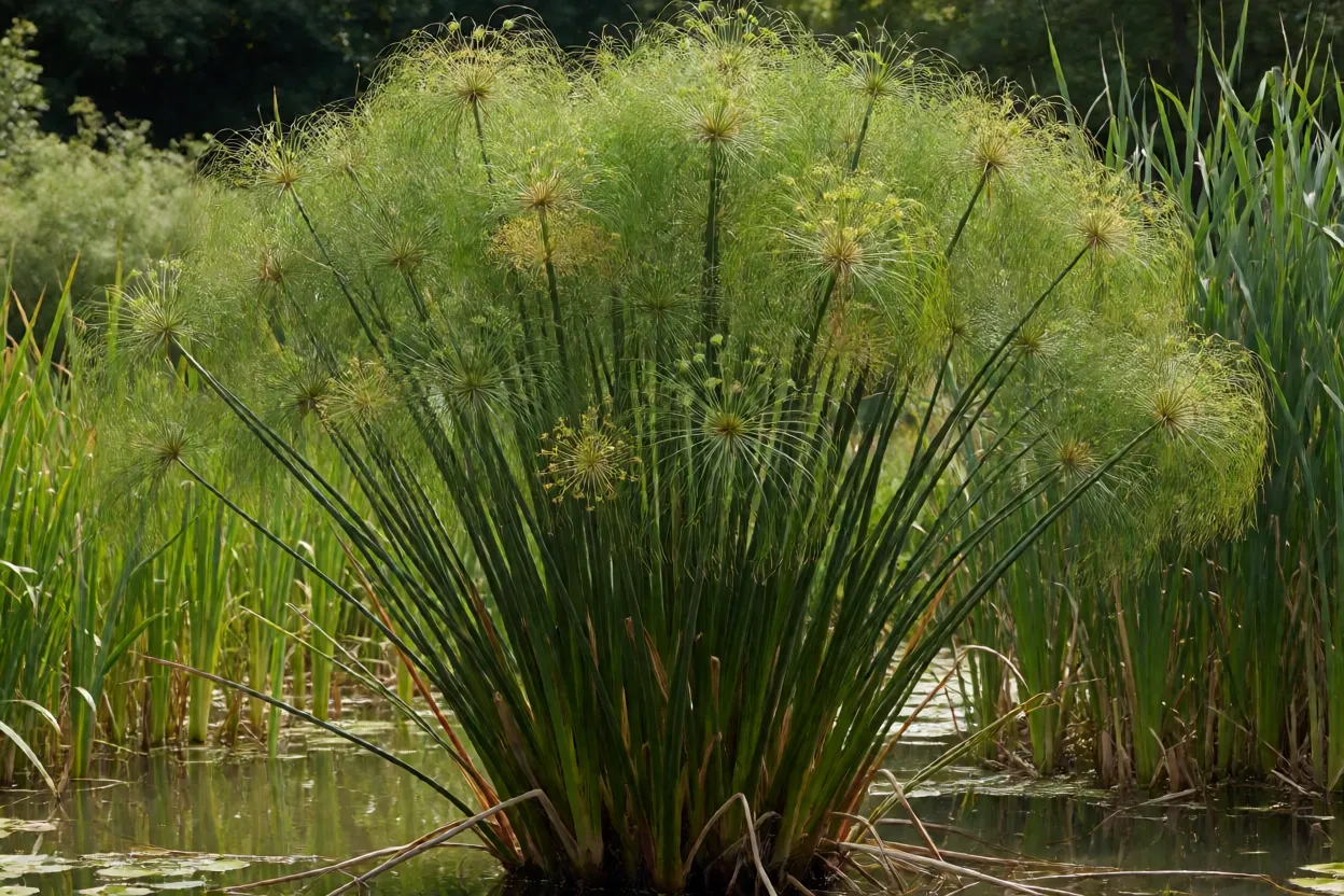 Papiro ornamental em destaque no jardim