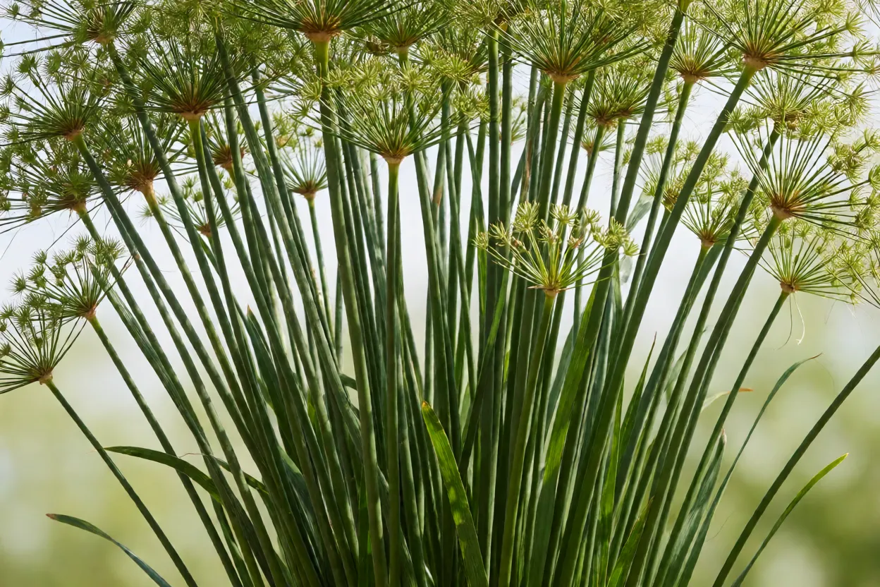 Touceira densa de papiro em pleno crescimento