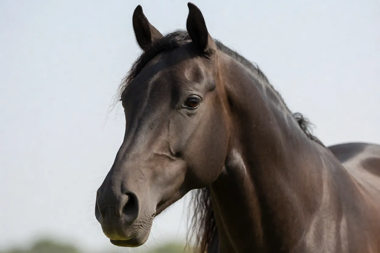 Retrato da cabeça de cavalo Paso Fino mostrando perfil reto e olhos expressivos