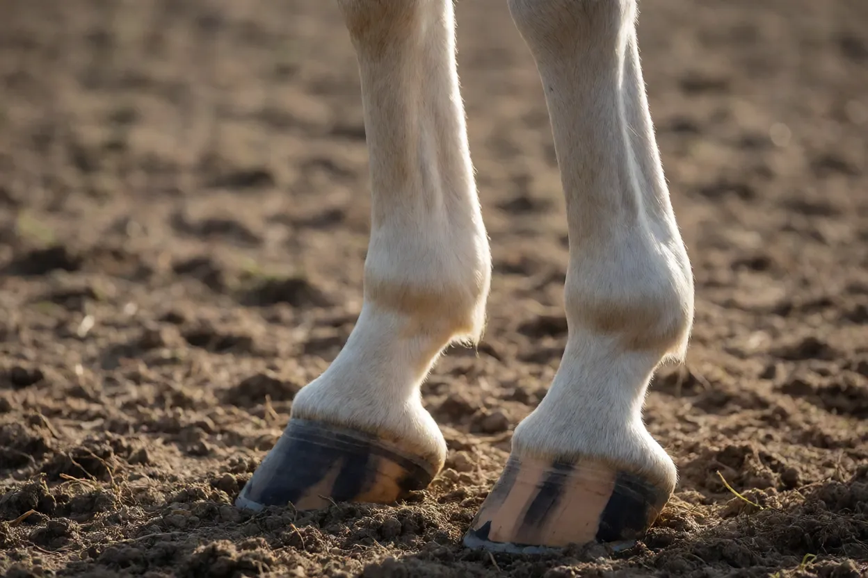 Detalhe das pernas e cascos de cavalo Paso Fino