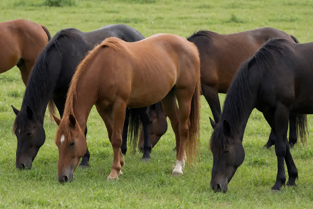 Grupo de cavalos Paso Fino pastando juntos