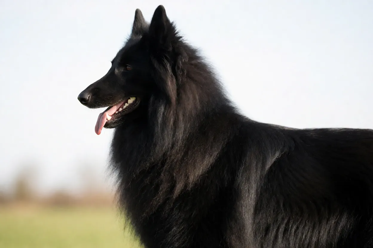 Pastor-belga Groenendael de perfil mostrando estrutura corporal quadrada