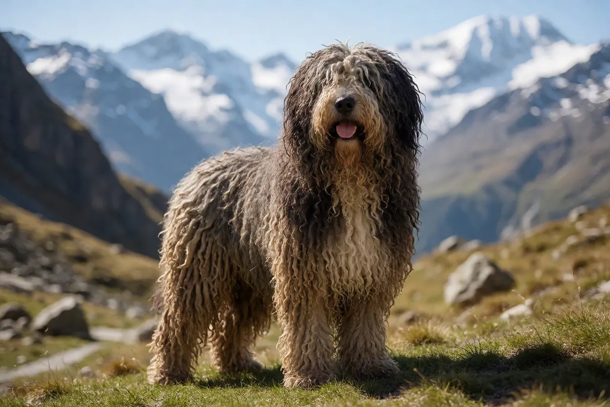 Pastor-bergamasco: características, personalidade e como cuidar da raça Pastor-bergamasco em ambiente de montanha lembrando sua origem alpina