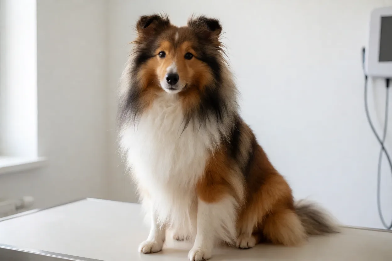 Pastor-de-Shetland em consulta veterin&aacute;ria
