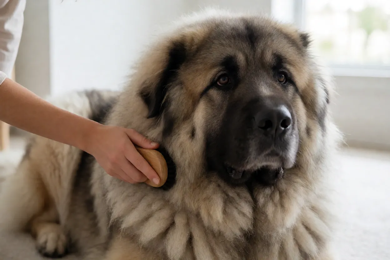 Escova&ccedil;&atilde;o da pelagem densa do Pastor-do-c&aacute;ucaso