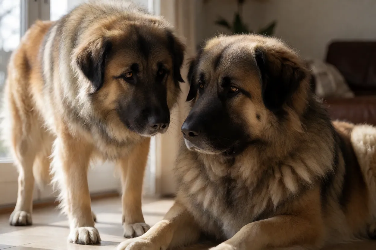 Pastor dos Piren&eacute;us convivendo com outro c&atilde;o