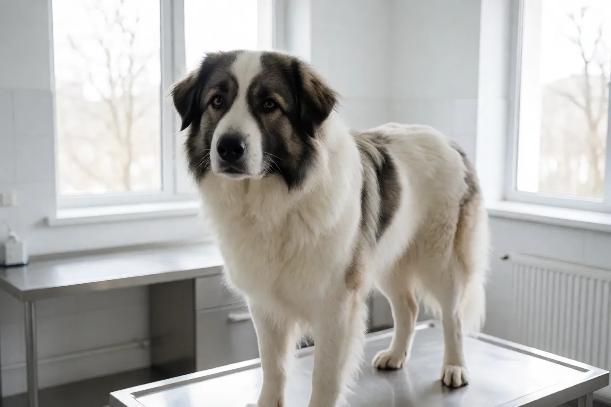 Pastor dos Piren&eacute;us em consulta veterin&aacute;ria