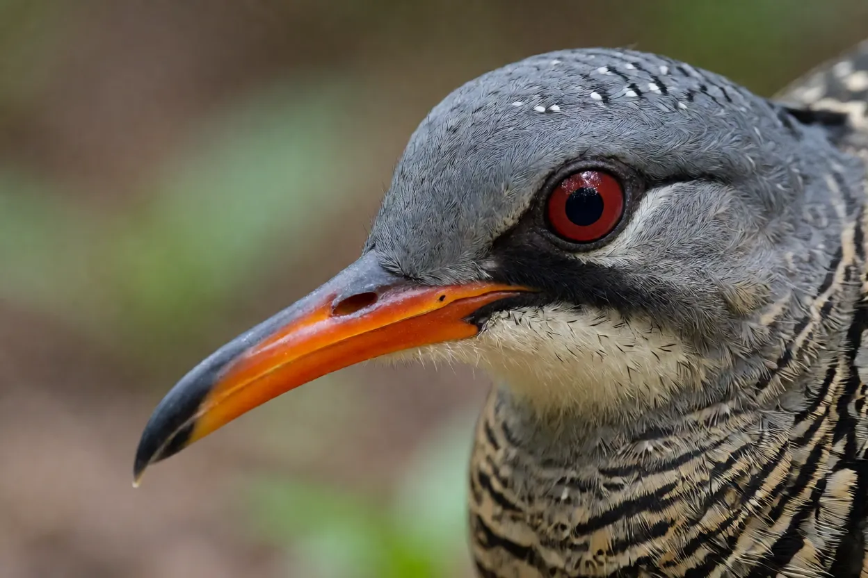 Retrato em close da cabeça do pavãozinho-do-pará mostrando bico e olho