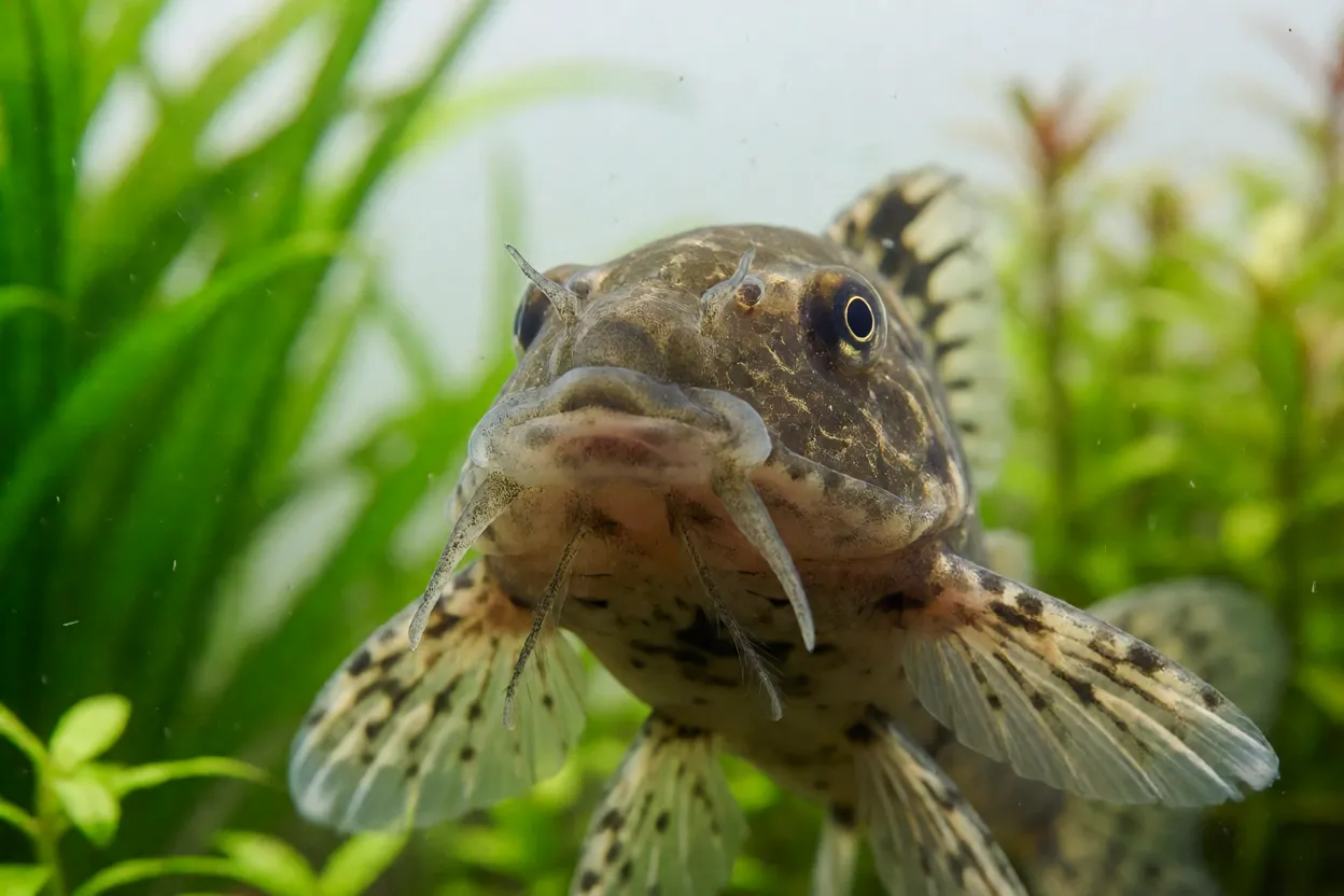 Close-up da cabeça e boca em ventosa do peixe-otocinclus
