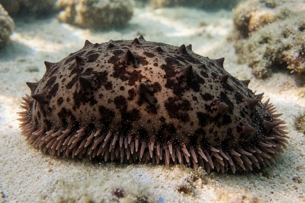 Pepino-do-mar Pepino-do-mar Holothuria grisea no fundo arenoso, corpo inteiro